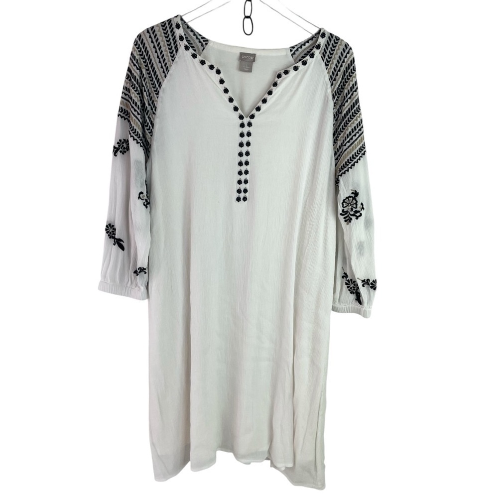 Chico's Cream Black Embroidered Dress Large - Picture 2 of 9